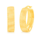 9ct Yellow Gold Oval Textured Broad hoop Earrings