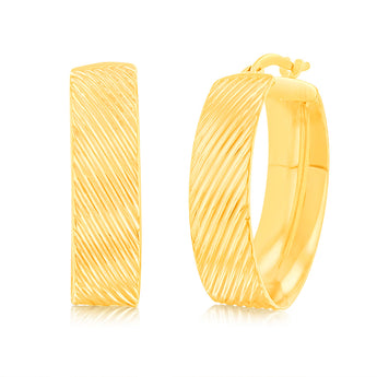 9ct Yellow Gold Oval Textured Broad hoop Earrings