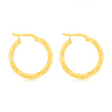 9ct Yellow Gold Stripe Pattern Hoop Earrings