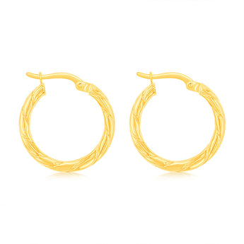 9ct Yellow Gold Stripe Pattern Hoop Earrings