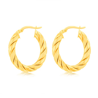 9ct Yellow Gold Twisted Oval Hoop Earrings