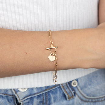 9ct Yellow Gold Paperclip Toggle Bar 19cm Bracelet