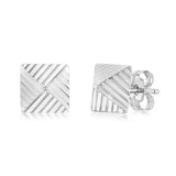 9ct White Gold 6 X 6mm Ribbed Detail Pyramid Stud Earrings