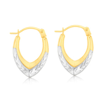 9ct Two Tone White And Yellow Gold Diamond Cut Creole Earrings
