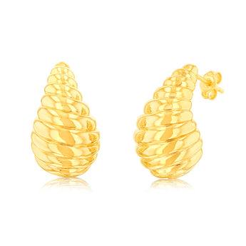 9ct Yellow Gold Large Shell Teardrop Stud Earrings