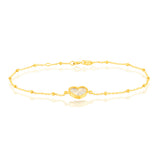 9ct Yellow Gold Rainbow Heart Trace And Ball 19cm Bracelet