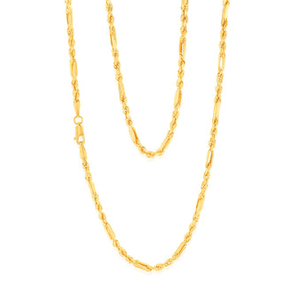 9ct Yellow Gold Hollow Diamond Cut Figarope 46cm Chain