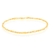 9ct Yellow Gold Hollow Diamond Cut Figarope 18.5cm Bracelet