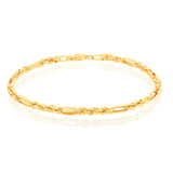 9ct Yellow Gold Hollow Diamond Cut Figarope 18.5cm Bracelet