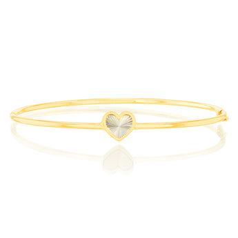 9ct Yellow Gold Rainbow Heart Hinged Bangle