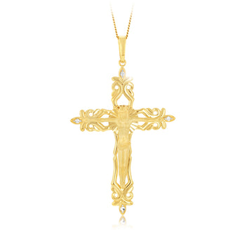 9ct Yellow Gold Diamond Cut Fancy Crucifix Pendant