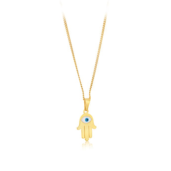 9ct Yellow Gold Evil Eye On Hamsa Pendant