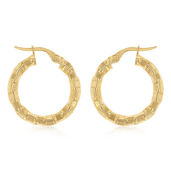 9ct Yellow Gold Patterned Hoop Earrings