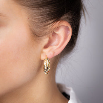 9ct Yellow Gold Polished Twisted Double Hoop Earrings