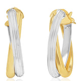 9ct Yellow And White Two Tone Gold 
 Elongated Double Hoop Earrings