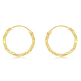 9ct Yellow Gold Diamond Cut Twisted 1.25 x 12mm Sleeper Hoop Earrings