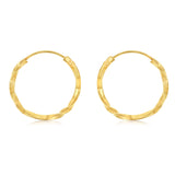 9ct Yellow Gold Diamond Cut Twisted 1.25 X 14mm Sleeper Hoop Earrings
