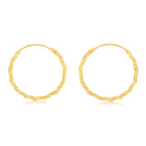 9ct Yellow Gold Diamond Cut Twisted 1.25 X 16mm Sleeper Hoop Earrings