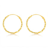 9ct Yellow Gold Diamond Cut Twisted 1.25 X 18mm Sleeper Hoop Earrings