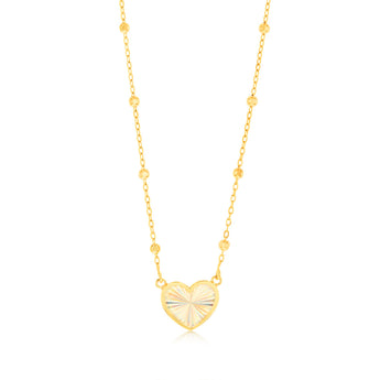 9ct Yellow Gold Rainbow Heart Pendant On Trace And Ball 43-46cm Chain