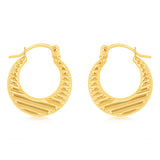9ct Yellow Gold Stripped Creole Hoop Earrings