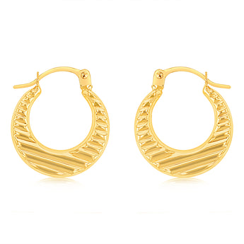 9ct Yellow Gold Stripped Creole Hoop Earrings
