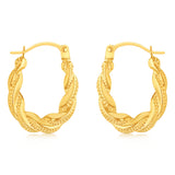 9ct Yellow Gold Textured Twisted Hoop Earrings