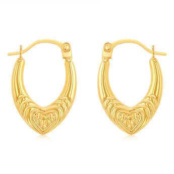 9ct Yellow Gold Patterned Creole Hoop Earrings