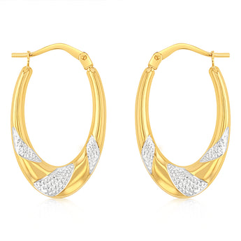 9ct Yellow Gold Diamond Cut Patterned Hoop Earrings