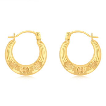 9ct Yellow Gold Patterned Creole Hoop Earrings