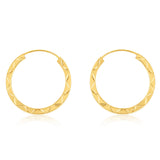 9ct Yellow Gold Patterned 16mm Sleeper Earrings