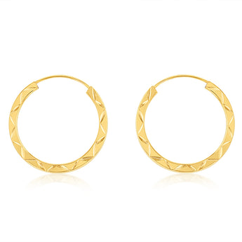 9ct Yellow Gold Patterned 16mm Sleeper Earrings