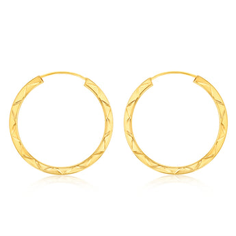 9ct Yellow Gold Patterned 18mm Sleeper Earrings