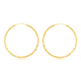 9ct Yellow Gold Patterned 30mm Sleeper Earrings
