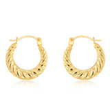 9ct Yellow Gold Shell Pattern Creole Hoop Earrings