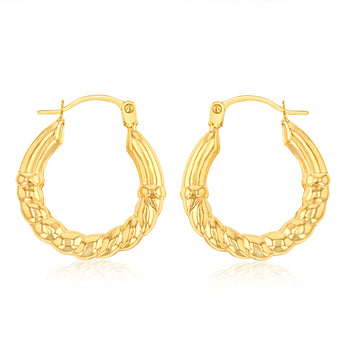 9ct Yellow Gold Stripped Pattern Hoop Earrings