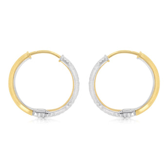 9ct Two Tone Gold Patterned Hoop Earrings