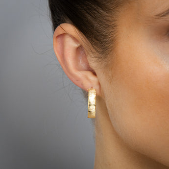 9ct Yellow Gold Textured Matte 3/4th Hoop Earrings