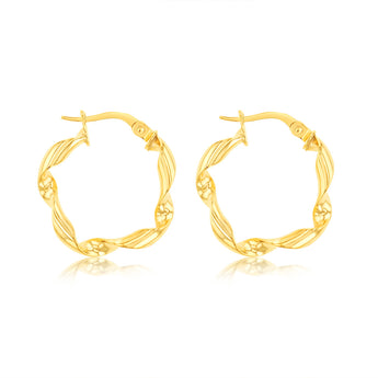 9ct Yellow Gold Twisted 15mm Hoop Earrings