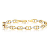 9ct Yellow And White Two-Tone Gold Link Chain Hollow 19cm Bracelet