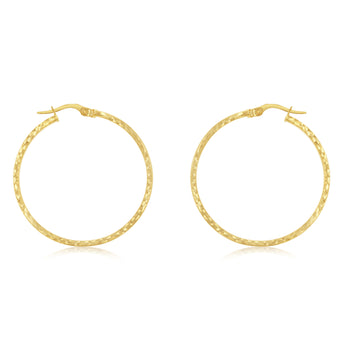 9ct Yellow Gold Diamond Cut 30mm Hoop Earrings