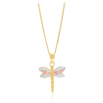 9ct Three Tone Dragonfly Pendant