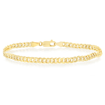 9ct Yellow Gold Curb Concave Lightweight 90 Gauge 19cm Bracelet
