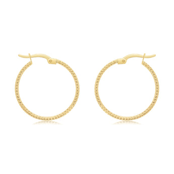 9ct Yellow Gold Grooved 20mm Hoop Earrings