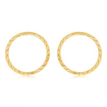 9ct Yellow Gold Patterned 12mm Sleeper Earrings