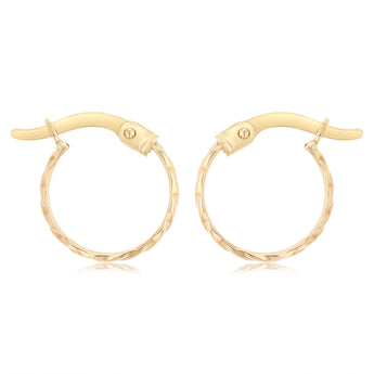 9ct Yellow Gold Dicut 10mm Hoop Earrings