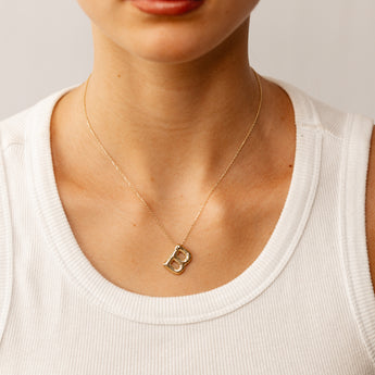 9ct Yellow Gold Initial 'B' Puffed Pendant on 43cm Chain