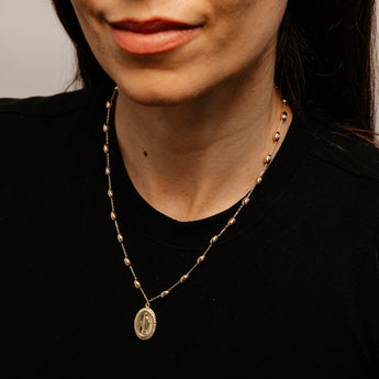Oval Miraculous Medal 45cm Necklace in 9ct Yellow Gold