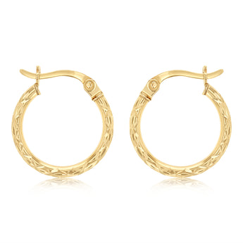 Dicut 13mm Creole Hoop Earrings in 9ct Yellow Gold