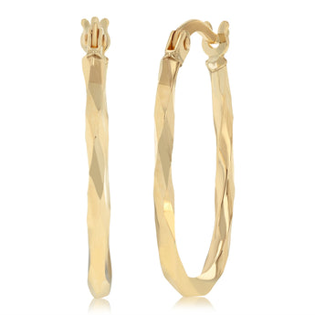 Dicut Twisted Oval Hoop Earrings in 9ct Yellow Gold
